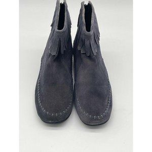 Comfort Ease Ankle Moccasin Boots Gray Leather 8
